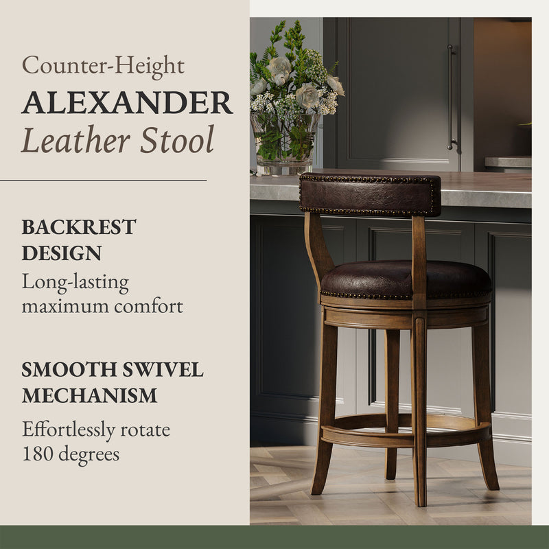 Maven Lane Counter Stool, Walnut Finish w/ Marksman Vegan Leather (Open Box)