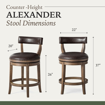 Maven Lane Alexander Counter Stool, Walnut Finish w/ Marksman Saddle Vegan Leather