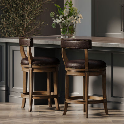 Maven Lane Counter Stool, Walnut Finish w/ Marksman Vegan Leather (Open Box) - VMInnovations