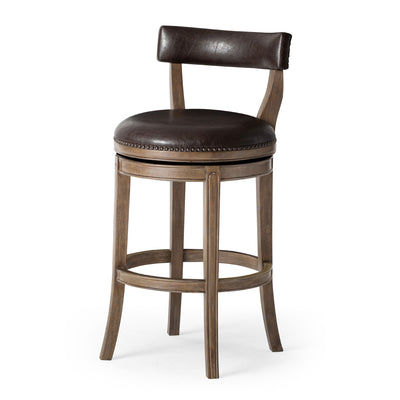 Maven Lane Alexander Bar Stool in Walnut Finish w/ Marksman Saddle Vegan Leather