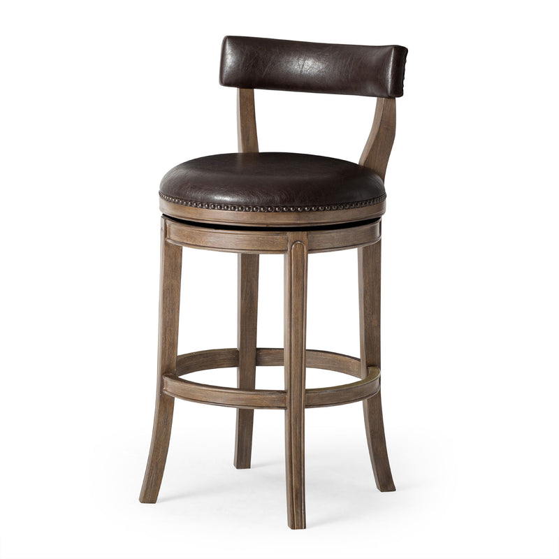 Maven Lane Bar Stool in Walnut Finish w/ Marksman Saddle Vegan Leather (Used)