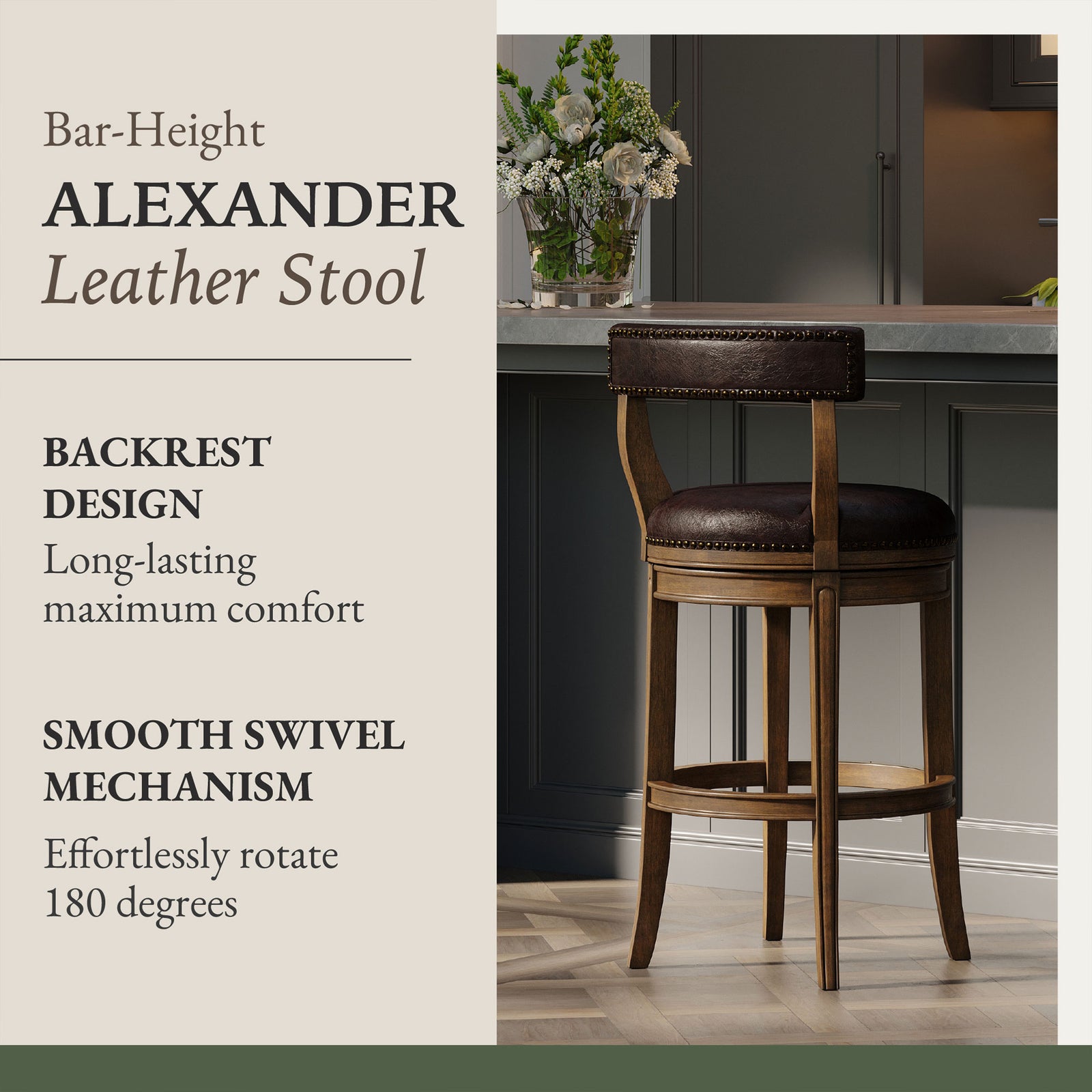 Maven Lane Bar Stool in Walnut Finish w/ Marksman Saddle Vegan Leather(Open Box) - VMInnovations