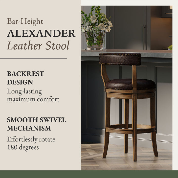 Maven Lane Bar Stool in Walnut Finish w/ Marksman Saddle Vegan Leather(Open Box) - VMInnovations