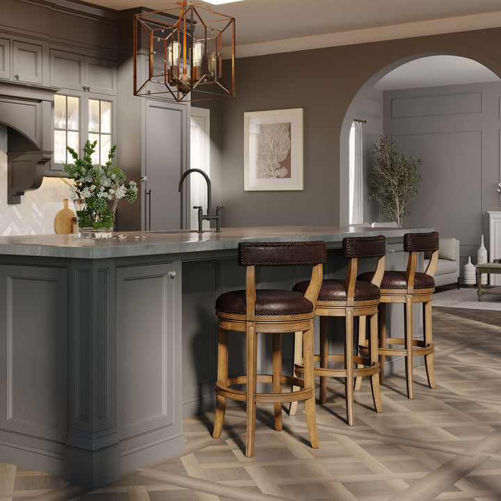Maven Lane Bar Stool in Walnut Finish w/ Marksman Saddle Vegan Leather(Open Box)