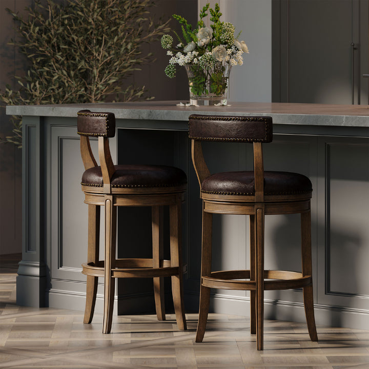 Maven Lane Alexander Bar Stool in Walnut Finish w/ Marksman Saddle Vegan Leather - VMInnovations