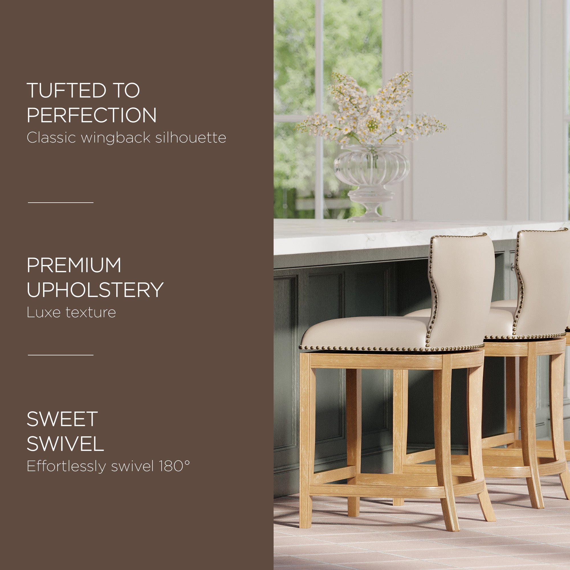 Maven Lane Hugo Counter Stool, Weathered Oak Finish w/Vegan Leather (Used) - VMInnovations