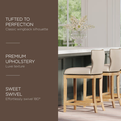 Maven Lane Hugo Counter Stool, Weathered Oak Finish w/Bone Leather (For Parts) - VMInnovations