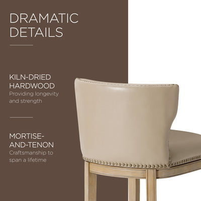 Maven Lane Hugo Counter Stool, Weathered Oak Finish w/ Avanti Bone Vegan Leather - VMInnovations