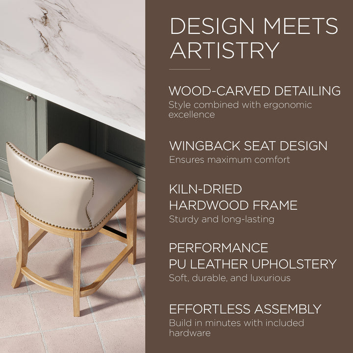 Maven Lane Hugo Counter Stool, Weathered Oak Finish w/Bone Leather (For Parts) - VMInnovations