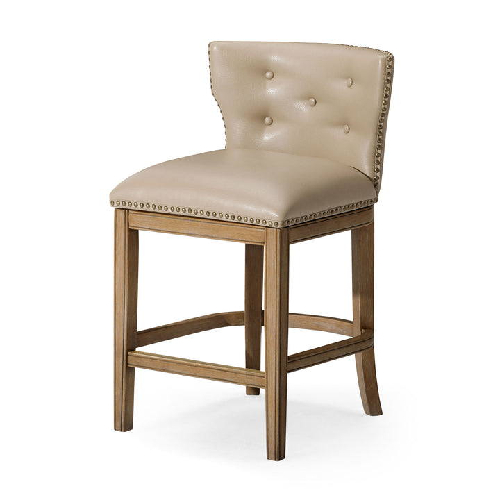 Maven Lane Hugo Counter Stool, Weathered Oak Finish w/ Avanti Bone Vegan Leather