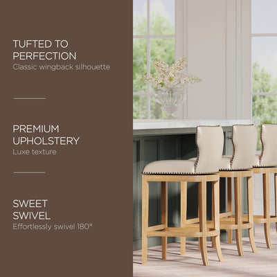 Maven Lane Hugo Bar Stool Weathered Oak Finish w/Avanti Vegan Leather (Open Box) - VMInnovations