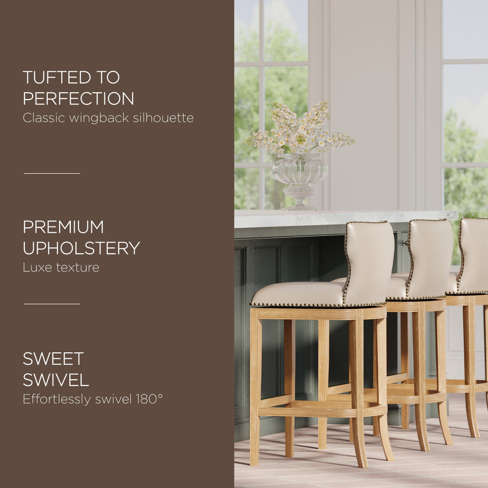 Maven Lane Hugo Bar Stool in Weathered Oak Finish w/AvantiVegan Leather (Used) - VMInnovations