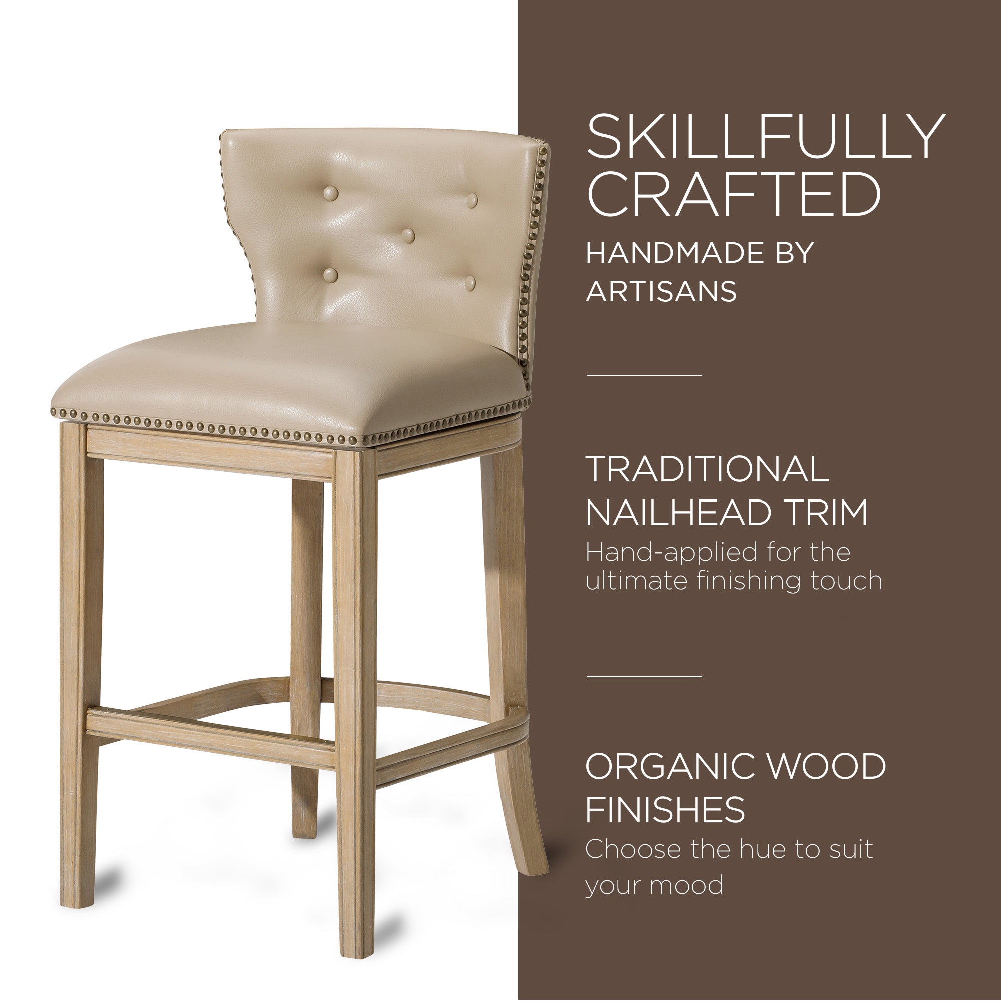 Maven Lane Hugo Bar Stool Weathered Oak Finish w/Avanti Vegan Leather (Open Box) - VMInnovations