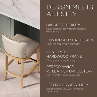 Maven Lane Hugo Bar Stool in Weathered Oak Finish w/AvantiVegan Leather (Used) - VMInnovations