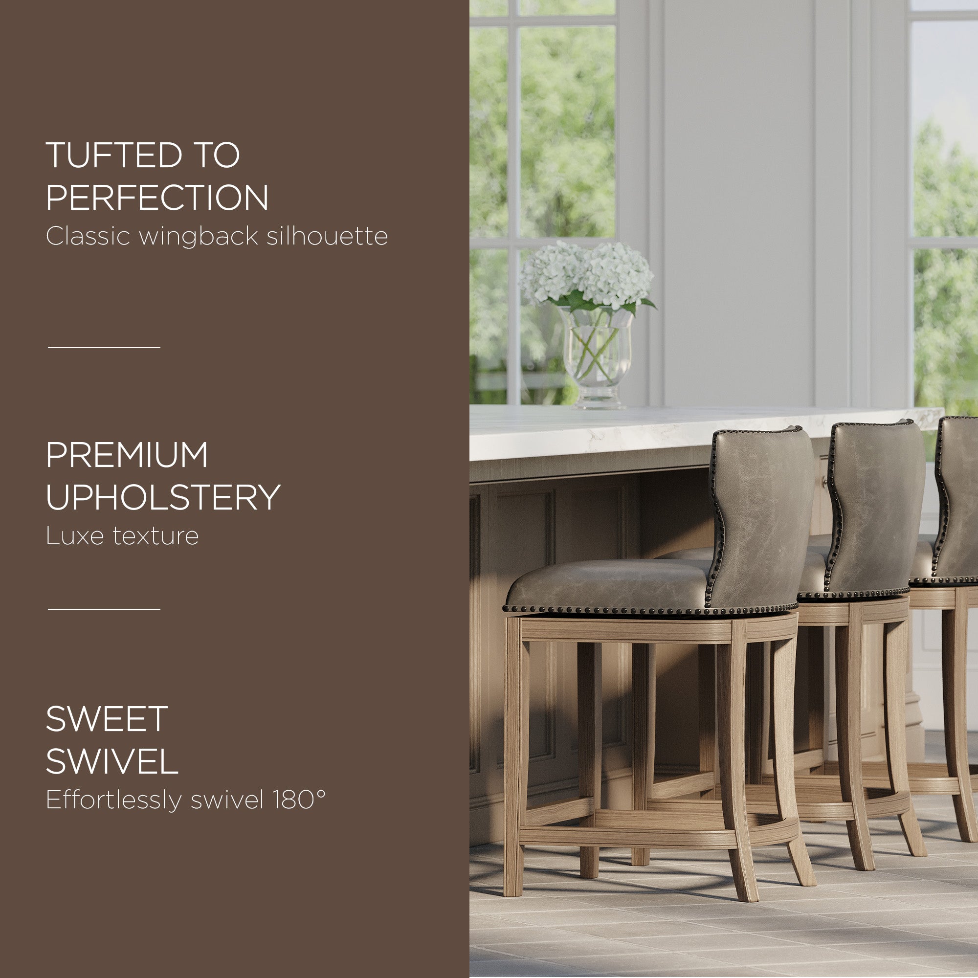 Maven Lane Hugo Counter Stool, Oak Finish w/ Stone Vegan Leather (For Parts)