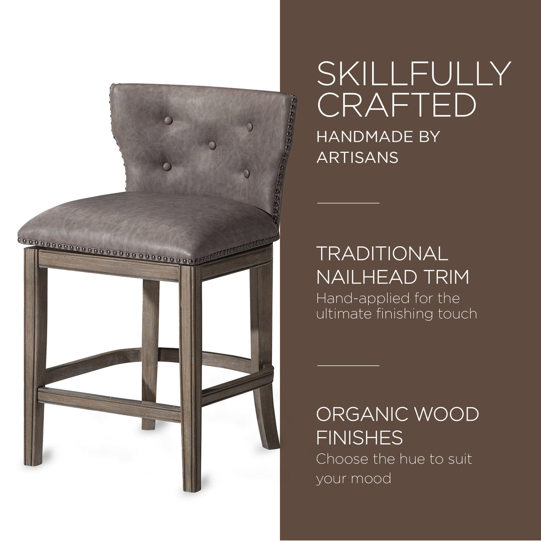 Maven Lane Stool, Reclaimed Oak Finish w/ Ronan Stone Vegan Leather (Open Box) - VMInnovations