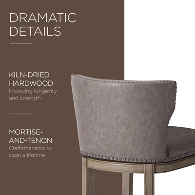 Maven Lane Hugo Counter Stool, Oak Finish w/ Stone Vegan Leather (For Parts)