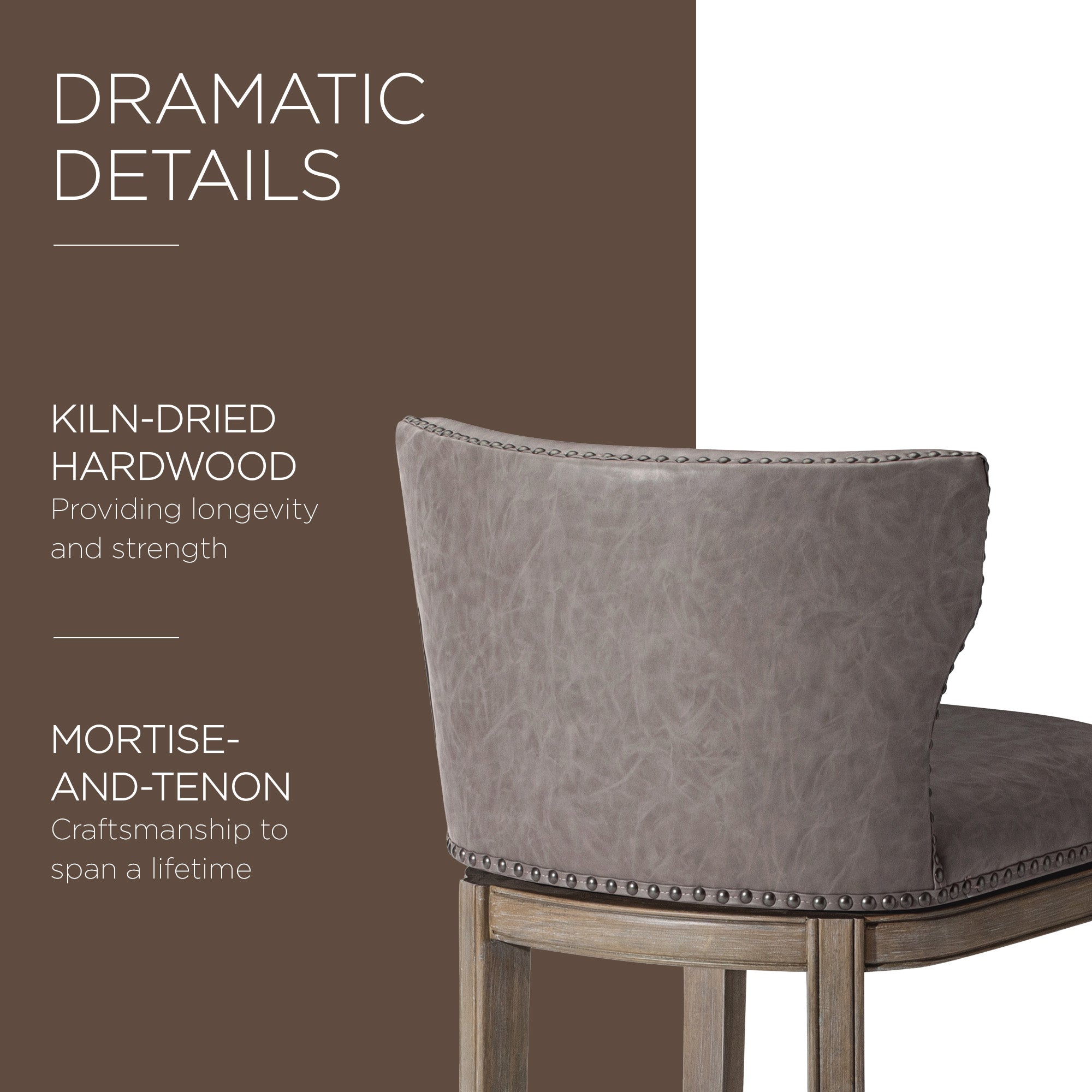 Maven Lane Hugo Counter Stool, Oak Finish w/ Stone Vegan Leather (For Parts) - VMInnovations