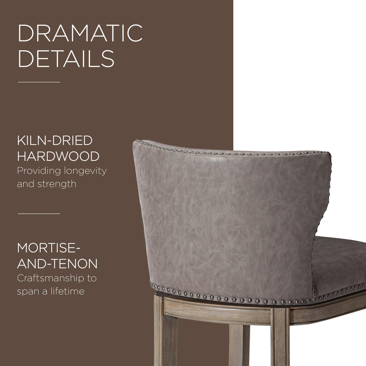 Maven Lane Hugo Counter Stool, Oak Finish w/ Stone Vegan Leather (For Parts) - VMInnovations
