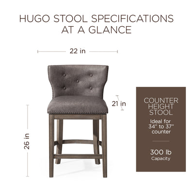 Maven Lane Hugo Counter Stool, Oak Finish w/ Stone Vegan Leather (For Parts)
