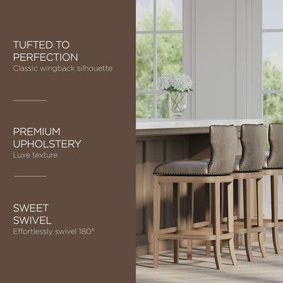 Maven Lane Bar Stool in Reclaimed Oak Finish w/Ronan Stone Vegan Leather (Used) - VMInnovations