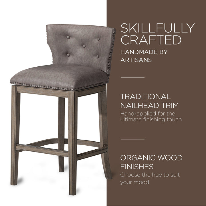 Maven Lane Hugo Bar Stool in Reclaimed Oak Finish with Ronan Stone Vegan Leather