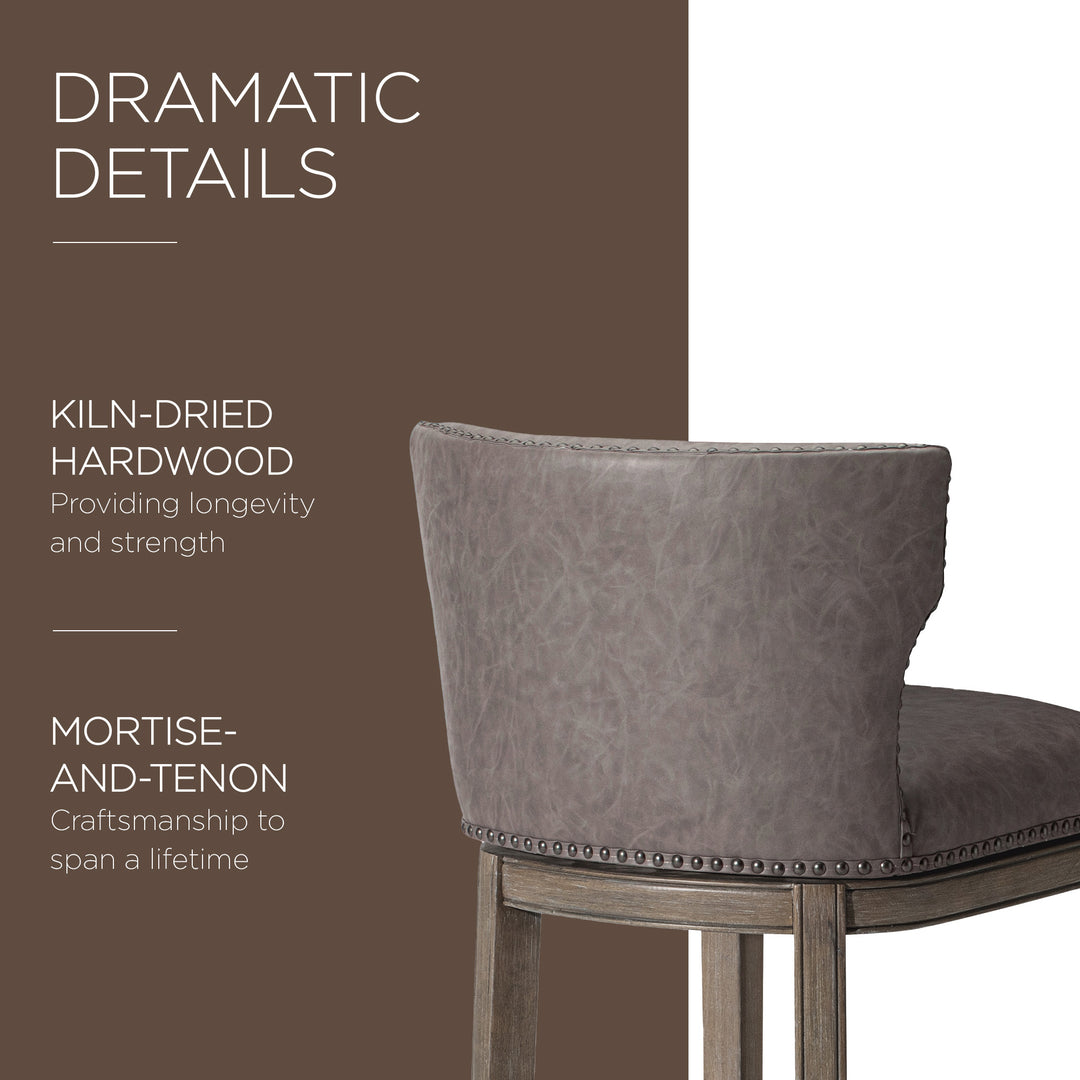 Maven Lane Hugo Bar Stool in Reclaimed Oak Finish with Ronan Stone Vegan Leather - VMInnovations