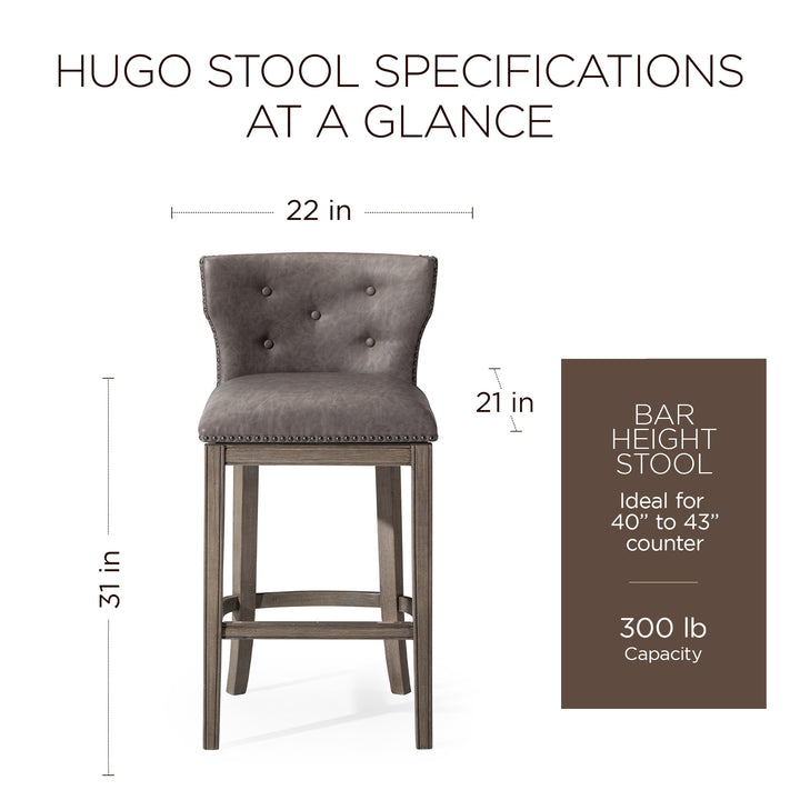 Maven Lane Hugo Bar Stool in Reclaimed Oak Finish with Ronan Stone Vegan Leather