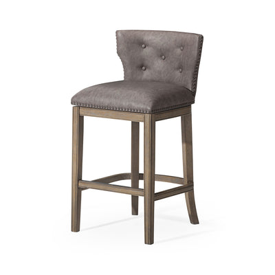 Maven Lane Hugo Bar Stool in Reclaimed Oak Finish with Ronan Stone Vegan Leather