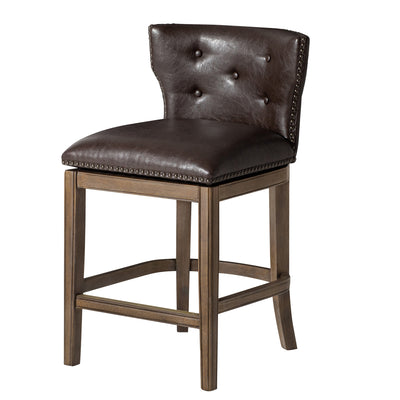 Maven Lane Hugo Stool, Walnut Finish w/ Marksman Saddle Vegan Leather (Open Box) - VMInnovations