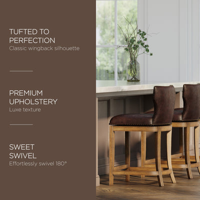 Maven Lane Hugo Stool, Walnut Finish w/ Marksman Saddle Vegan Leather (Open Box) - VMInnovations