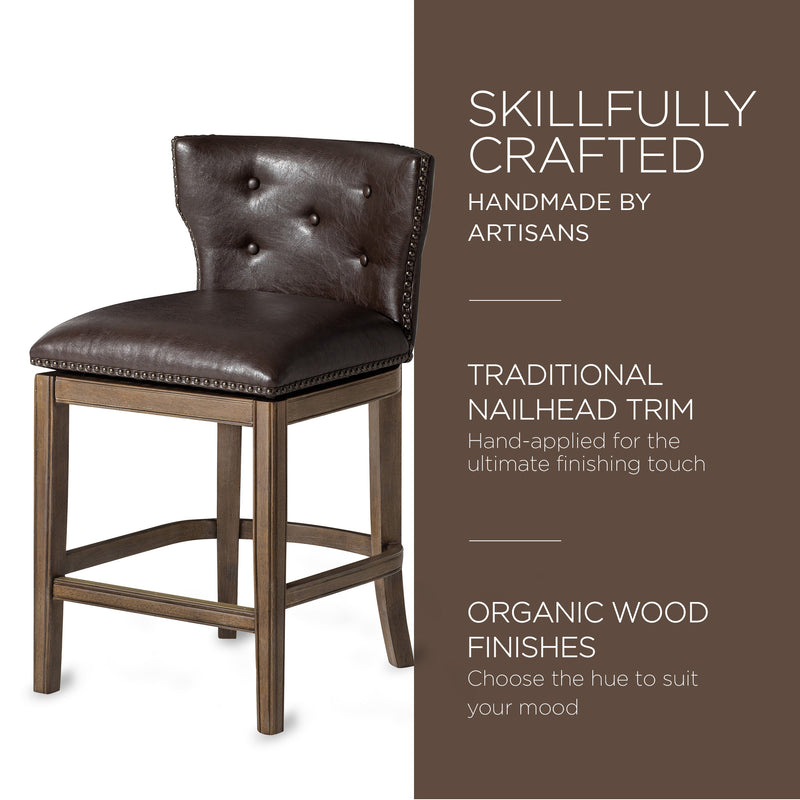 Maven Lane Hugo Stool, Walnut Finish w/ Marksman Saddle Vegan Leather (Open Box)