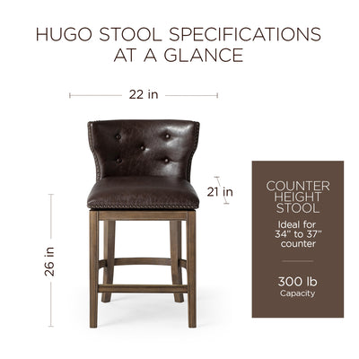 Maven Lane Hugo Stool, Walnut Finish w/ Marksman Saddle Vegan Leather (Open Box) - VMInnovations
