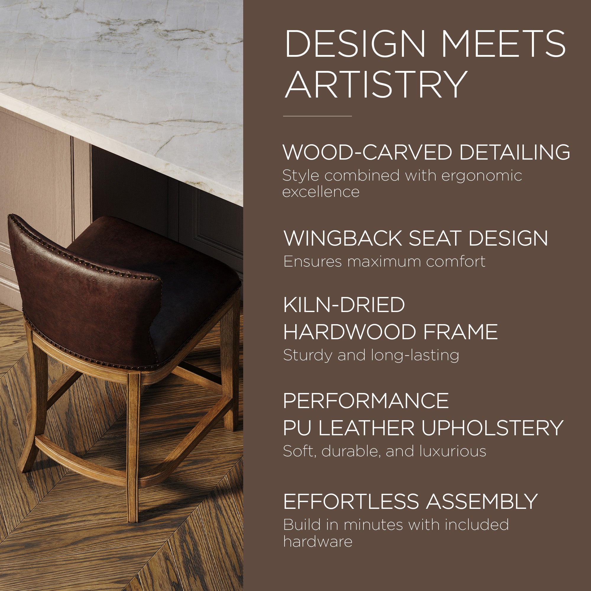 Maven Lane Hugo Stool, Walnut Finish w/ Marksman Saddle Vegan Leather (Open Box) - VMInnovations