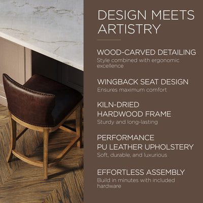 Maven Lane Hugo Stool, Walnut Finish w/ Marksman Saddle Vegan Leather (Open Box) - VMInnovations