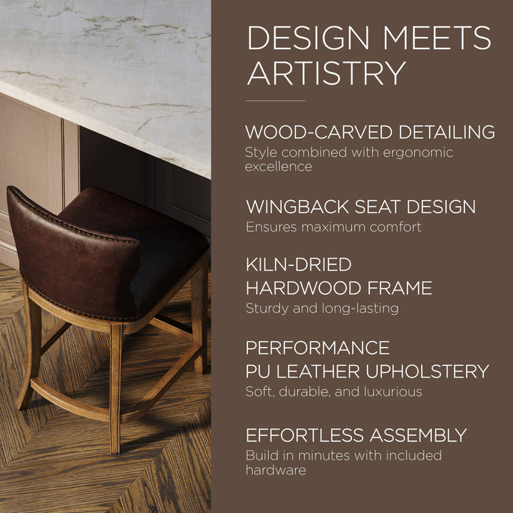Maven Lane Counter Stool in Walnut Finish w/Saddle Vegan Leather (For Parts)