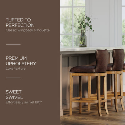 Maven Lane Hugo Bar Stool in Walnut Finish; Marksman Saddle Vegan Leather (Used) - VMInnovations