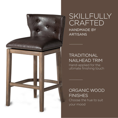 Maven Lane Hugo Bar Stool in Walnut Finish; Marksman Saddle Vegan Leather (Used) - VMInnovations