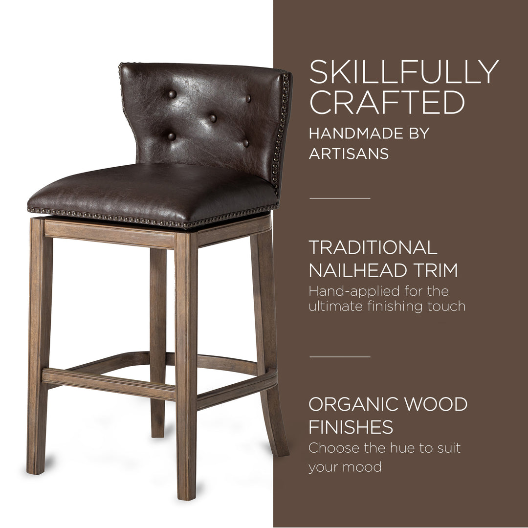 Maven Lane Hugo Bar Stool, Walnut Finish Marksman Saddle Vegan Leather(Open Box)