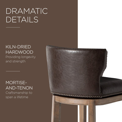 Maven Lane Hugo Bar Stool in Walnut Finish; Marksman Saddle Vegan Leather (Used) - VMInnovations