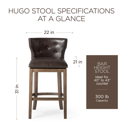 Maven Lane Hugo Bar Stool in Walnut Finish with Marksman Saddle Vegan Leather