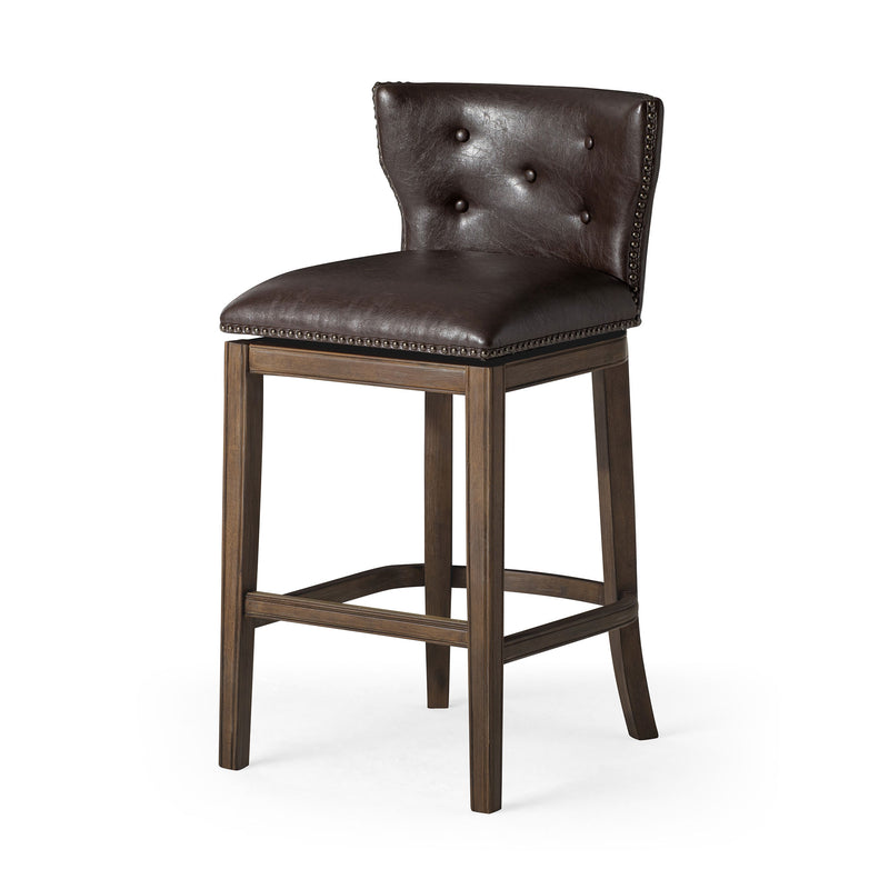 Maven Lane Hugo Bar Stool, Walnut Finish Marksman Saddle Vegan Leather(Open Box)