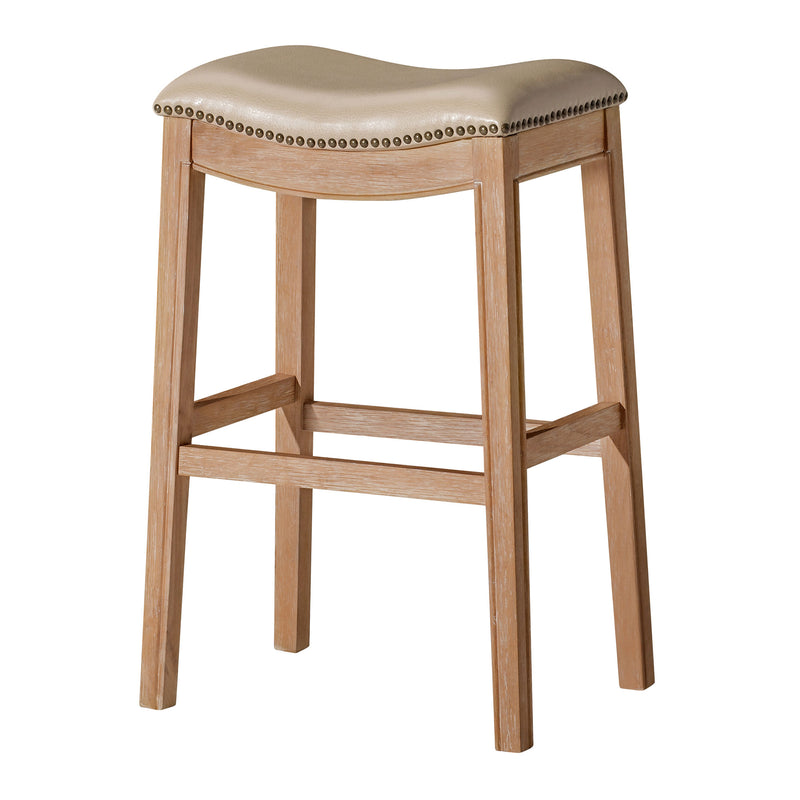 Maven Lane Saddle Barstool in Weathered Oak Finish w/Bone Vegan Leather (Used)