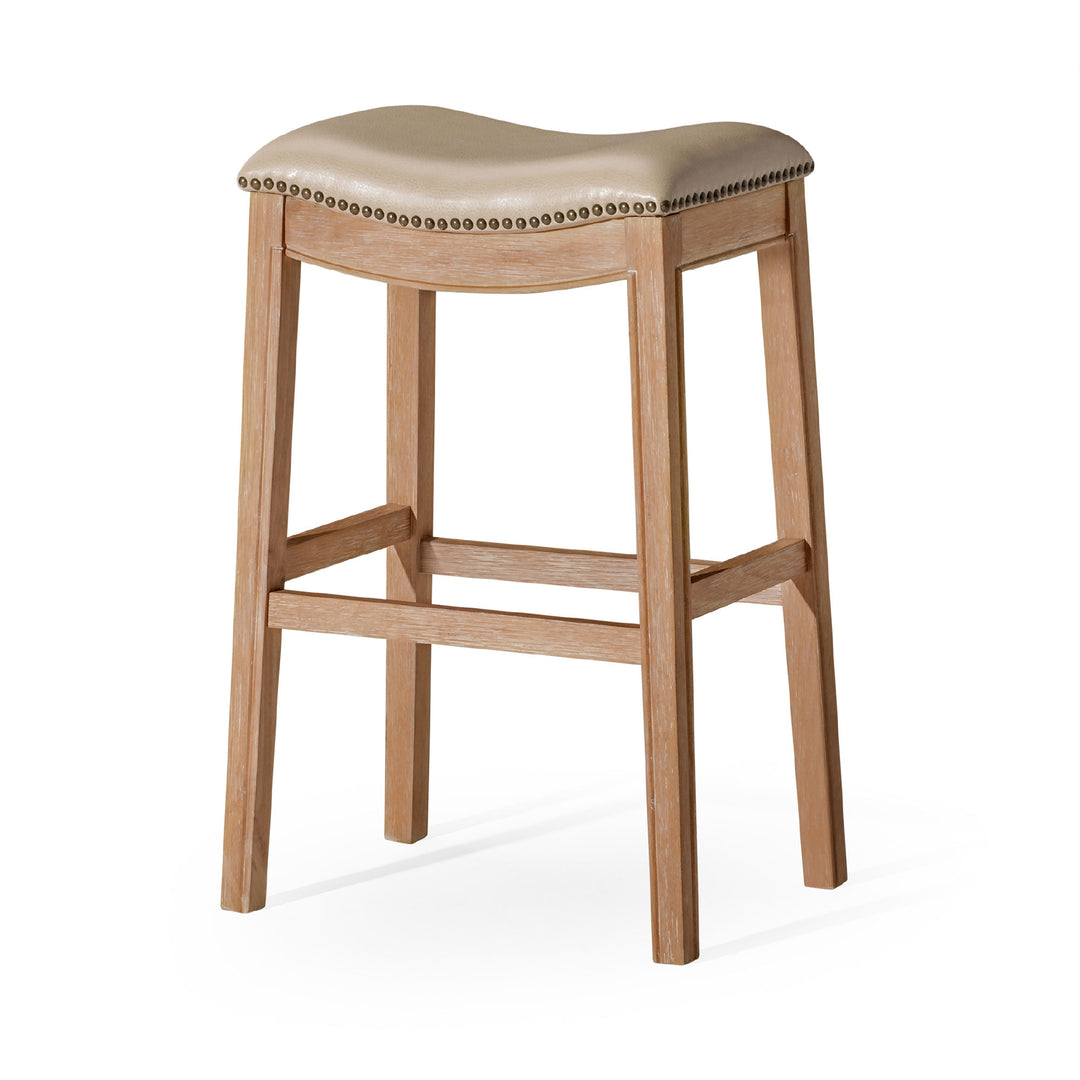 Maven Lane Barstool in Weathered Oak Finish w/ Brushed Vegan Leather (Open Box)