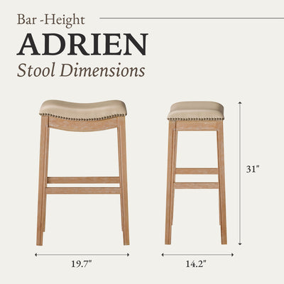 Maven Lane Adrien Saddle Barstool in Weathered Oak Finish w/ Avanti Bone Vegan Leather