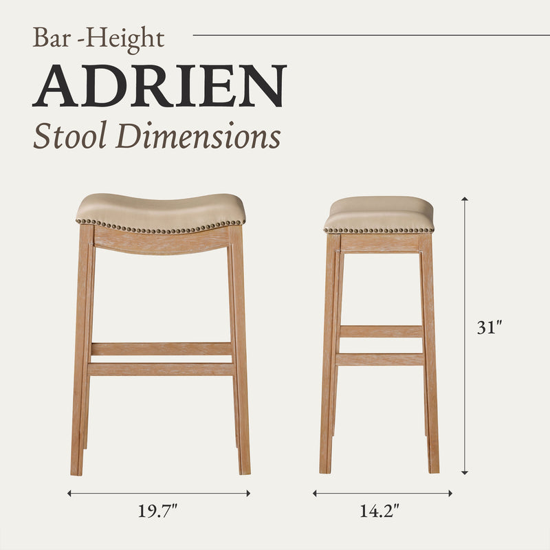 Maven Lane Saddle Barstool in Weathered Oak Finish w/Bone Vegan Leather (Used)