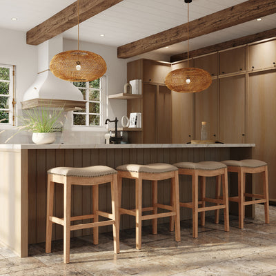 Maven Lane Barstool in Weathered Oak Finish w/ Brushed Vegan Leather (Open Box) - VMInnovations