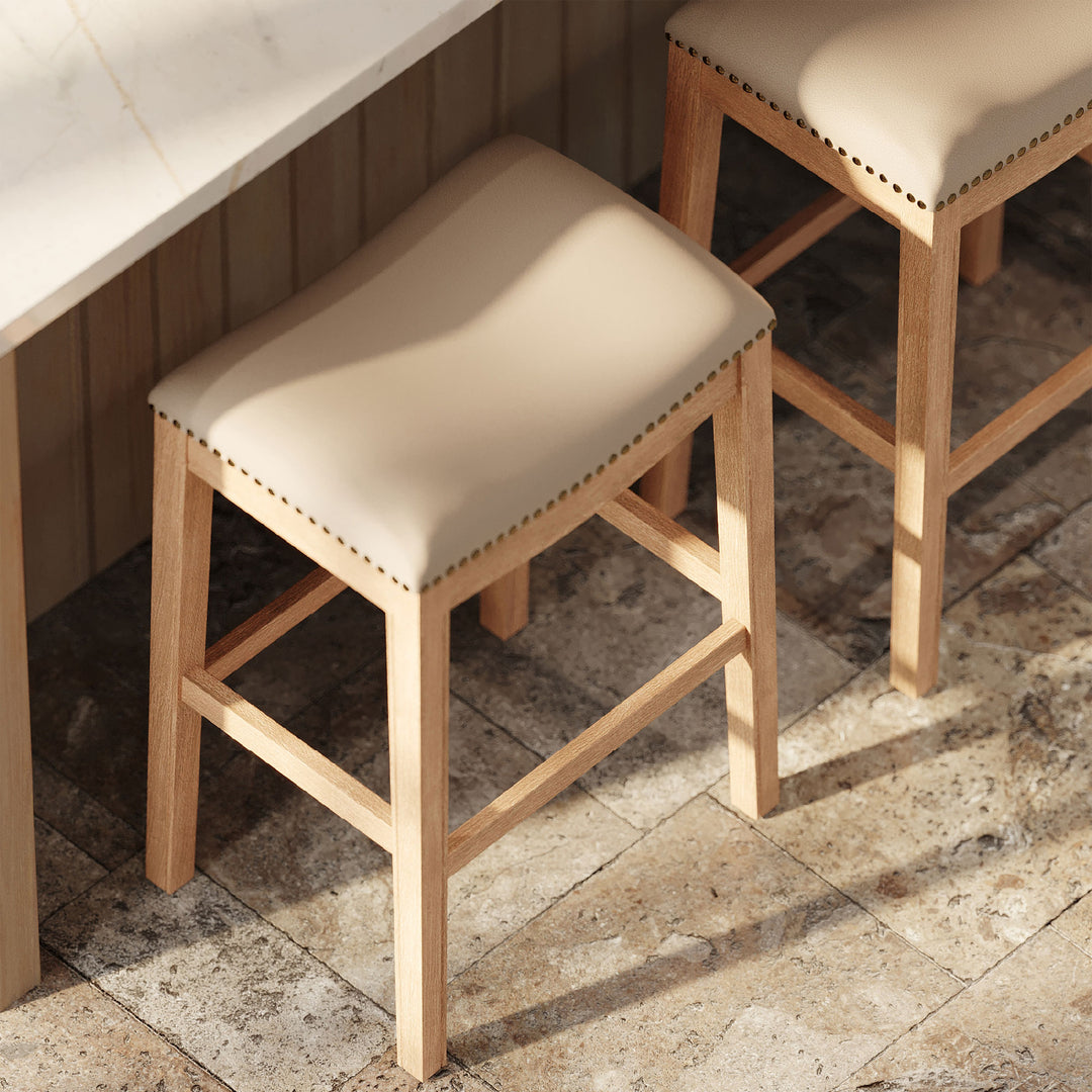 Maven Lane Barstool in Weathered Oak Finish w/ Brushed Vegan Leather (Open Box)