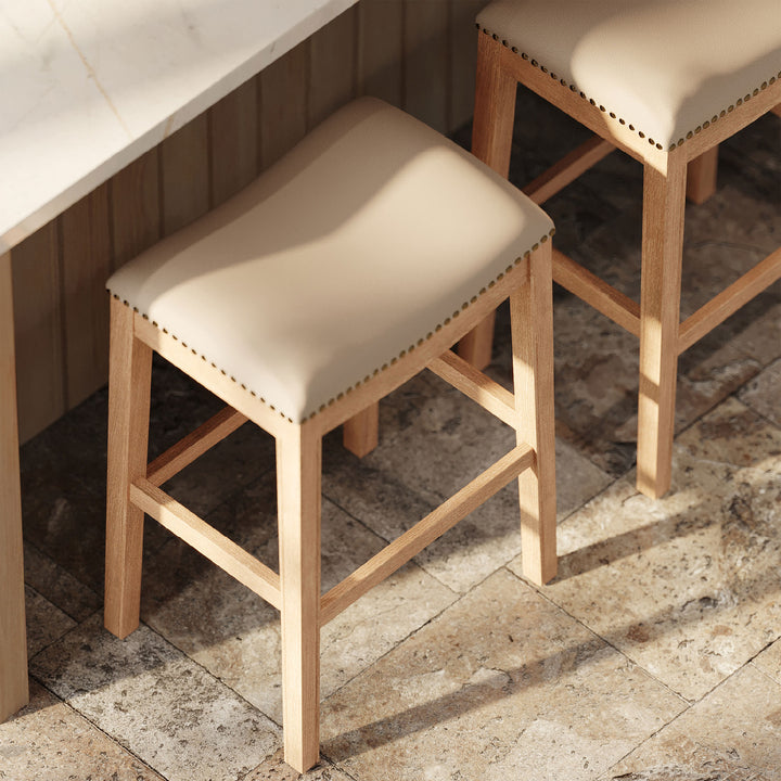 Maven Lane Barstool in Weathered Oak Finish w/ Brushed Vegan Leather (Open Box)