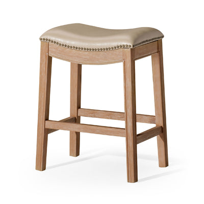 Maven Lane Adrien Saddle Counter Stool in Weathered Oak w/ Vegan Leather (Used) - VMInnovations